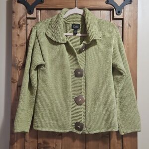 Pure Handknit Olive Green Cotton Chunky Knit Cardigan XS